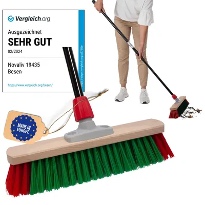 Produktbild von Novaliv Gartenbesen mit Stiel draußen 40 cm Elaston Borsten Ideal als Besen draußen Straßenbesen mit Stiel harte borsten Terassenbesen Hofbesen Stallbesen Kehrbesen Industriebesen Outdoor broom