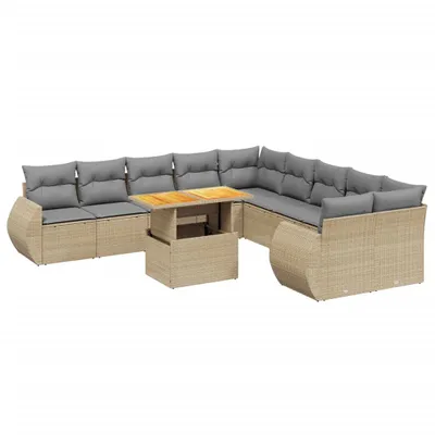 Produktbild von vidaXL 11-tlg. Garten-Sofagarnitur mit Kissen Beige Poly Rattan