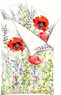 Produktbild von JACK by Kaeppel Mako Satin Digitaldruck Bettwäsche 2 tlg. 135x200cm Summer Fields Rot Mohn Blumen