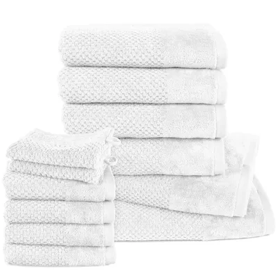 Produktbild von Pure Label 12.TLG Handtücher Set aus Baumwolle - 2x Badetuch 70x140 cm 4x Handtuch 50x100 cm 4x Gästetuch 30x50 cm 2x Waschlappen 16x21 cm, Weiß
