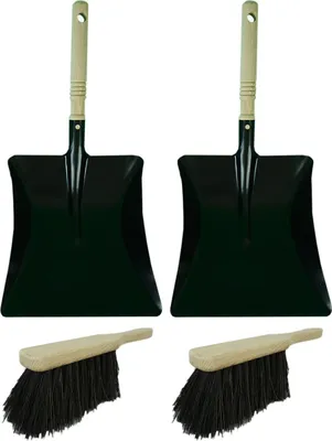Produktbild von Novaliv 2x Kehrschaufel Set schwarz Arengaborsten Kehrblech und Handfeger Set Kehrset Kehrgarnitur dustpan and brush Handfeger Arenga Kehrwisch Kaminzubehör Kaminbesen Kehrschaufel