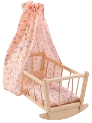 Image de Lit en bois pour poupées, avec literie et auvent