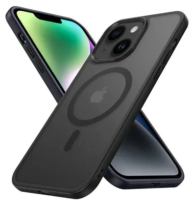 Image de Cadorabo Housse pour Apple iPhone 14 PLUS en NOIR compatible avec MagSafe - Housse de protection hybride avec bord en silicone TPU et dos solide