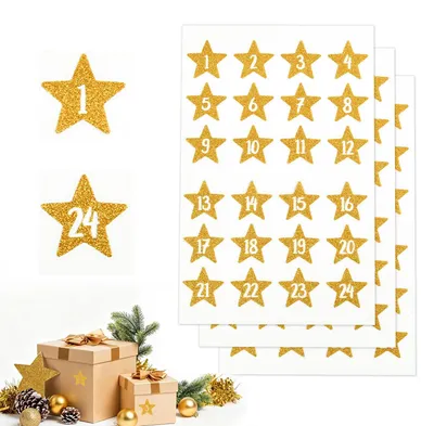 Adventskalender Aufkleber Zahlen 1-24, Goldfolie, Sternenmuster