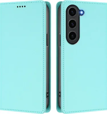 Produktbild von Handyhülle für Samsung Galaxy S23 FE, Kunstleder Klapphülle Stoßfeste Magnetische Hülle mit Ständer Türkis