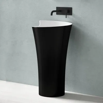 Produktbild von doporro freistehendes Standwaschbecken BTH: 53x53x88cm innnen weiß+außen schwarz, aus Gussmarmor Waschtisch Waschplatz Standsäule colossum30