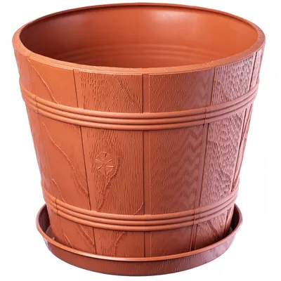 Produktbild von KADAX Blumentopf mit Untersetzer "Pula", Blumenkübel aus Kunststoff, Terrakotta, Holzoptik, 38 cm