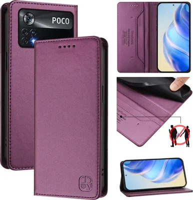 Produktbild von Lederhülle für Xiaomi Poco X4 Pro 5G Hülle Flip Brieftasche Kartenfächern Ständer Schutzhülle Lila