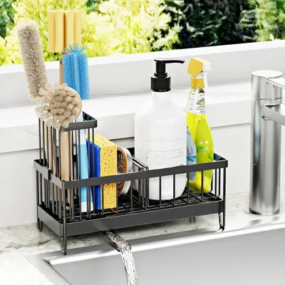 Produktbild von Spülbeckenorganizer Schwammhalter Abtropfgitter - Edelstahl - 24,03 x 8,94 x 10,16 cm - Mit Ablaufschale - Für die Küche
