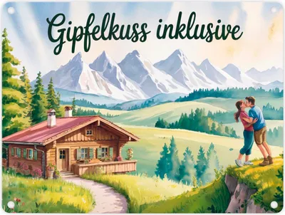 Produktbild von Holzchalet Gipfelkuss Metallschild in 15x20 cm Allgäu