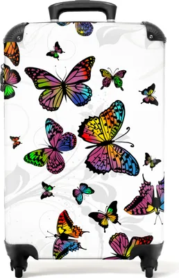 Obrázek produktu pro NoBoringSuitcases.com Příruční kufr z tvrdé skořepiny 55x35x20 cm, 36L, potisky pro ženy: Bílý - barevný motýl, cestovní kufr na 4 kolečkách