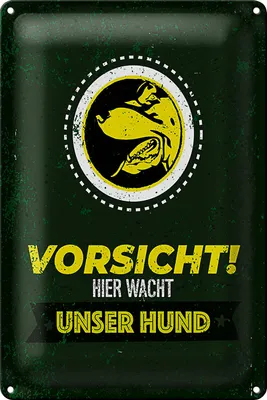 Produktbild von Blechschild Spruch Vorsicht hier wacht unser Hund 18x12cm