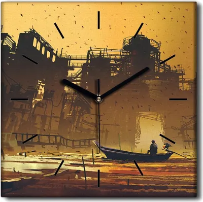 Produktbild von Coloray Uhr auf Leinwand 30x30 cm Wand Uhr Dekoration Wohnzimmer Segeltuch schwarze Hände -Meer Bootsboot.