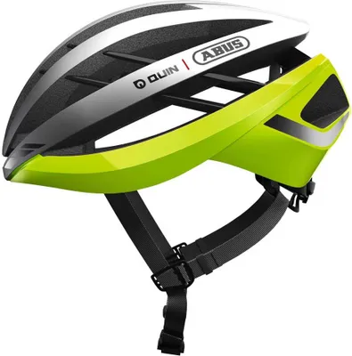 Immagine prodotto di Casco da ciclismo su strada ABUS Aventor Quin - Casco da bicicletta intelligente con rilevamento degli urti e sistema di allarme SOS - per uomo e donna - Giallo/Argento opaco, taglia M (54-58 cm)