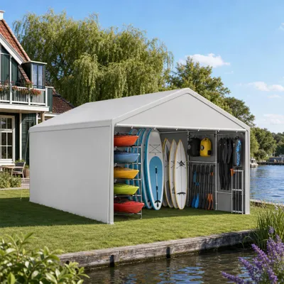 Produktbild von YZNAHRE Carport Zeltgarage 4x8 m Große Garagenzelt Lagerzelt mit Abnehmbar Seitenwände Winterfest Mobile Garage Unterstand Weidezelt für Auto SUV LKW, Grau