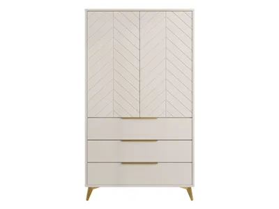 A freestanding wardrobe with two doors and three drawers, shown against a white background.