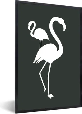 Produktbild von MuchoWow® MuchoWow® Gerahmtes Poster Illustration - Flamingo - Weiß 20x30 cm - Poster mit zchwarzem Bilderrahmen - Drucken - Bilder Poster im Rahmen