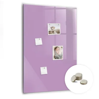 Obrázek produktu pro Magnetická Tabule na Zeď Skleněná - Memo Board Kleněnou Přední Stranou - 5 magnetů v balení - 70x100 cm - Šeříková barva
