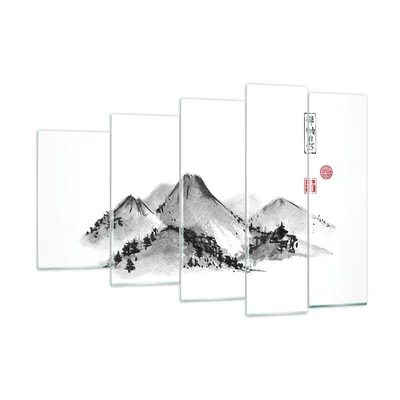 Produktbild von Bilder auf glas - 5 Teile - Zeichnen Asien Berge - 150x100cm - Glasbilder - Wandbilder - Bilder - zum Aufhängen bereit - Wanddekoration aus Glas - Glas Bilder - Wandbild auf Glas - GEG150x100-4273