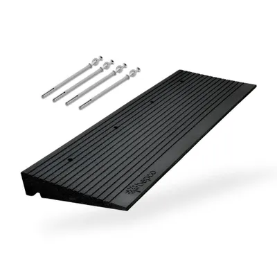 Productafbeelding van Bepco Premium drempelhelling - 100 x 35 x 7,5 cm - gemaakt van gerecycled rubber - met geïntegreerde onderlegschijven en 4 nageldopjes, AI-gegenereerde afbeelding