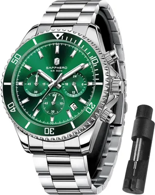 Produktbild von Herren Chronograph Uhr Analog Quarz 50M Wasserdicht mit Kalender, Edelstahlarmband, Leuchtzeiger, Business & Freizeit Armbanduhr