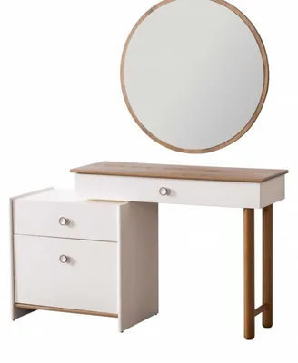 Immagine prodotto di Toeletta con specchio e sgabello, stile moderno, colore beige, nuovo, minimalista