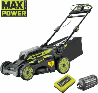 Image de RYOBI Tondeuse à gazon sans fil RY36LMX51A-160 36V 6Ah, largeur de coupe 49 cm, rayon d'action 2 km², fonction mulching et sac de ramassage 70L