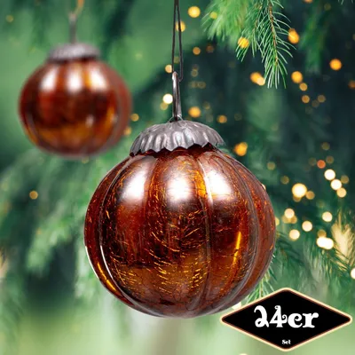 Produktbild von Christbaumkugelset, Rund, 24er Set | Glas, orange | H6,5xB6,5cm