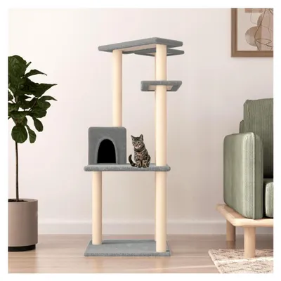 Produktbild von Kratzbaum mit Sisal-Kratzsäulen in Hellgrau, 123 cm, Katzenmöbel, Kratztonne für Katzen, Aktivitätskratzbäume, Katzenzubehör