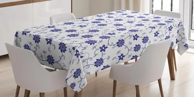 Obrázek produktu pro ABAKUHAUS Modrý ubrus, ručně malovaný čínský vzor s květinami inspirovaný přírodou, umělecký vintage styl, 140 x 240 cm, fialová, modrá, bílá