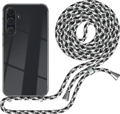 Zdjęcie produktu dla EAZY CASE łańcuszek do telefonu komórkowego kompatybilny z Samsung Galaxy A35, etui na telefon komórkowy ze smyczą, sznurek do telefonu komórkowego, przezroczyste etui ochronne, pasek w kolorze czarnym