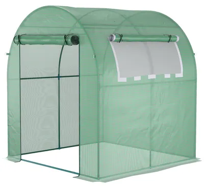 Produktbild von Folientunnel Gewächshaus 180x180x200cm - UV-beständiges Tomatenhaus mit 140g/m² PE-Gitterfolie, Belüftungsfenster & Rolltür - Stabiles Pflanzenhaus