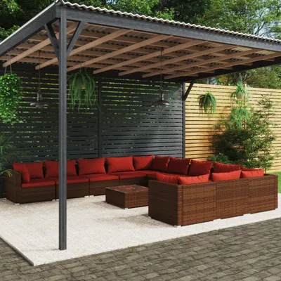 Produktbild von 12-tlg. Garten-Lounge-Set mit Kissen Poly Rattan Braun