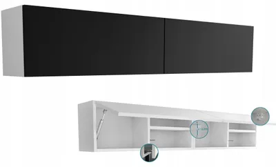 Zdjęcie produktu dla wisząca szafka łazienkowa pozioma okap pawlacz 160 biała + czarny mat 160cm