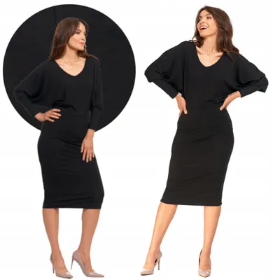 Immagine prodotto di Donna Abito a matita Nero Midi aderente Elegante Viscosa MORAJ L