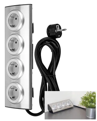 Produktbild von REV Steckdosenleiste mit Klettband für Eckmontage, 3500W, 1,95m, Silber