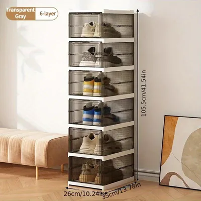 Produktbild von Faltbare Schuhaufbewahrung - Schuhschrank mit 6 Ebenen - Kunststoff - Ohne Montage - Mit Tür - Schwarz