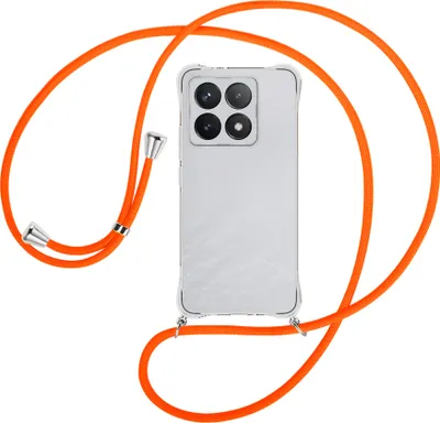 Produktbild von Handykette Backcover-Schutzhülle mit Band (Metall silberfarben) für Xiaomi 14T 5G - neonorange