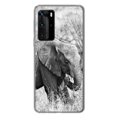 Produktbild von MuchoWow® Handyhülle Schutzhülle Hülle für Huawei P40 Pro Elefant - Tiere - Gras - Schwarz und weiß Silikon Softcase Handy Hülle - Schutz