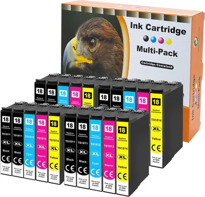 A multi-pack of ink cartridges displayed in front of their packaging box, which features an image of an eagle.