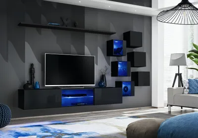 Obrázek produktu pro Schwarz Komplett Set Wohnwand Luxus Holzmöbel Designer Modern Wandschrank