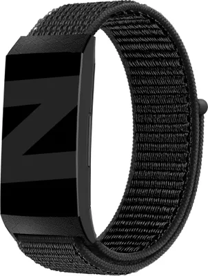 Produktbild von Bandz Nylon-Schlaufenband passend für Fitbit Charge 3 - Smartwatch-Band aus Nylonmaterial - Schwarzes Nylonband