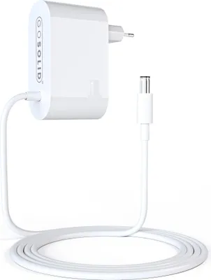 A white wall charger with a USB-C cable.