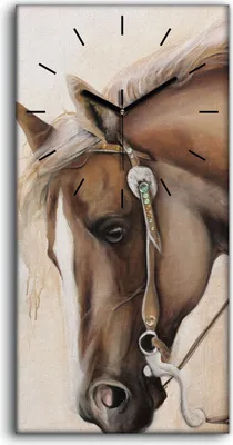 Produktbild von Wanduhr Leinwand Bild Uhr Kunstdruck 30x60 Foto Wand Pferdekopftier mit Reiter - schwarze Hände