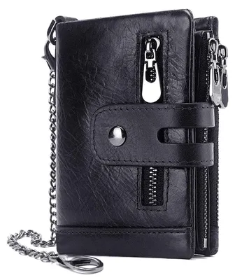 Produktbild von REETEE Herren Geldbörse RFID Schutz Männer Ledergeldbeutel mit Kette Doppelte Falte Herren Geldbeutel mit Münzfach Reißverschluss Portemonnaie 16 Kartenfächern Portmonee Brieftasche (schwarz)