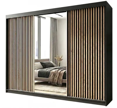 Produktbild von Schwebetürenschrank, 3-türig Schrank FARA 200 cm (mit Spiegel) Schwarz / schwarz / schwarz