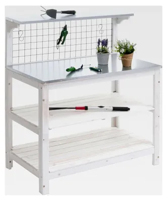 Produktbild von Pflanztisch HWC-N55, Gärtnertisch Blumentisch Pflanzregal, Holz - mit verzinkter Platte, 117x102x56cm - weiß