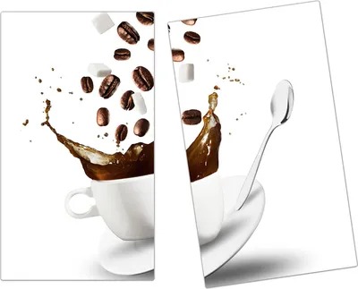 Produktbild von Spritzschutz Herdabdeckplatte Schneidebrett aus Glas Kaffeetasse und Löffel 2-Teilig (60x52cm)