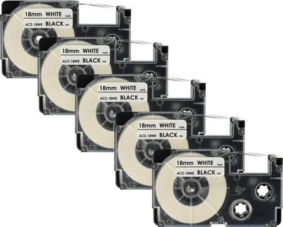 Produktbild von vhbw 5x Schriftband-Kassette kompatibel mit Casio KL-200, KL-130, KL-100E, KL-120, KL-1500, CW-L300 Etiketten-Drucker 8m x 18mm Schwarz auf Weiß