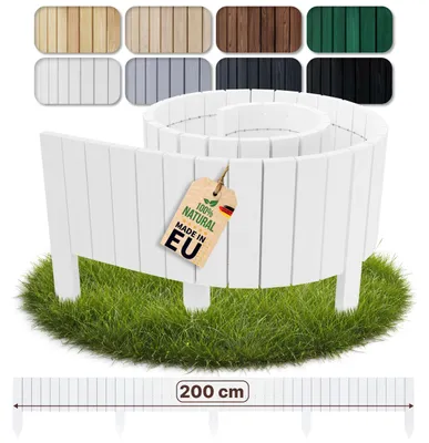 Produktbild von Floranica Rasenkante Flexible Beeteinfassung 40 x 200 cm Weiß Rollborder Holz Beetumrandung Holzzaun Palisade Rollzaun